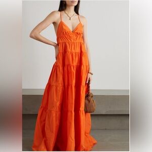 STAUD Ripley Tiered Taffeta Maxi Dress - Orange
